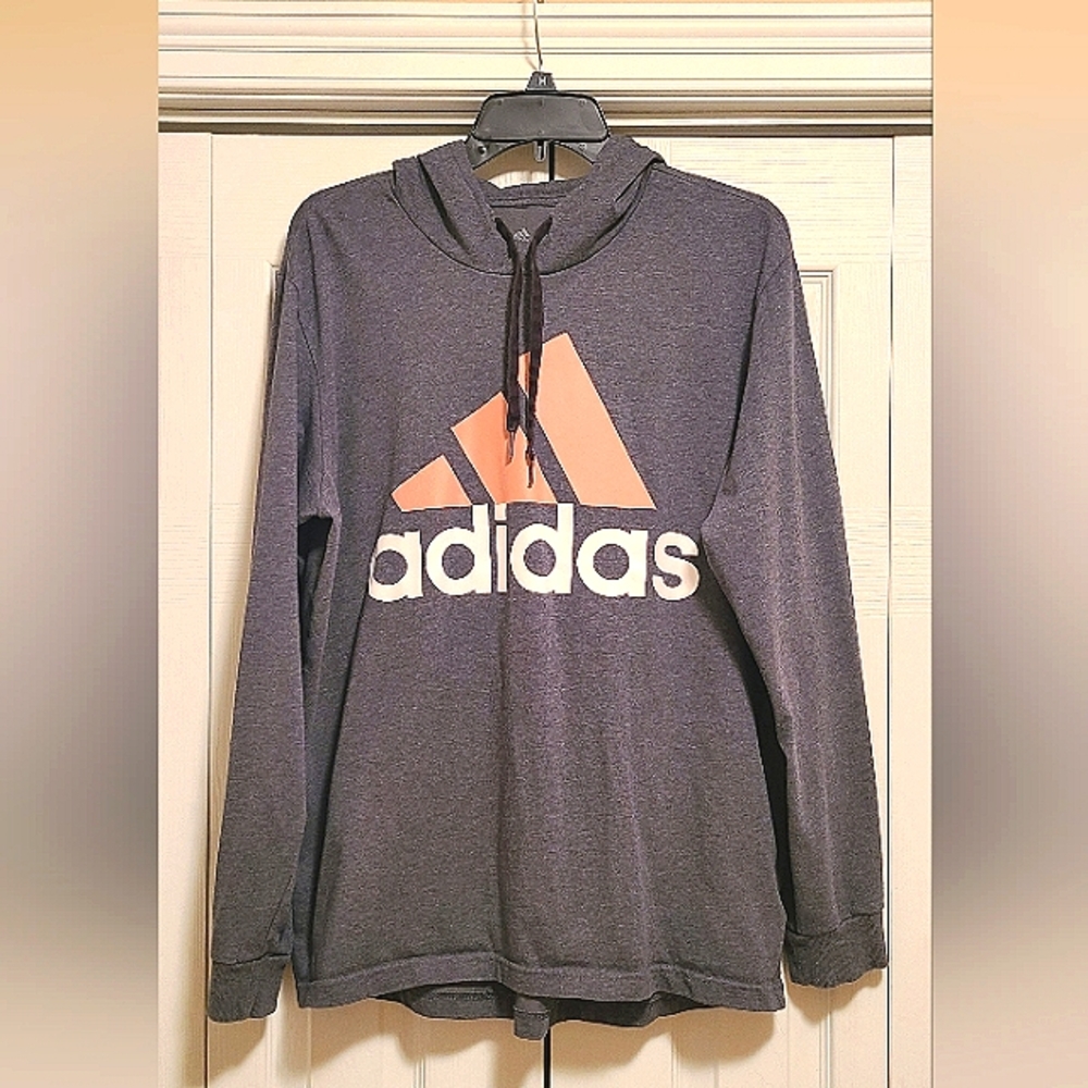 Adidas hoodie, size large.  Lightweight.  Gray with pink and white lettering.